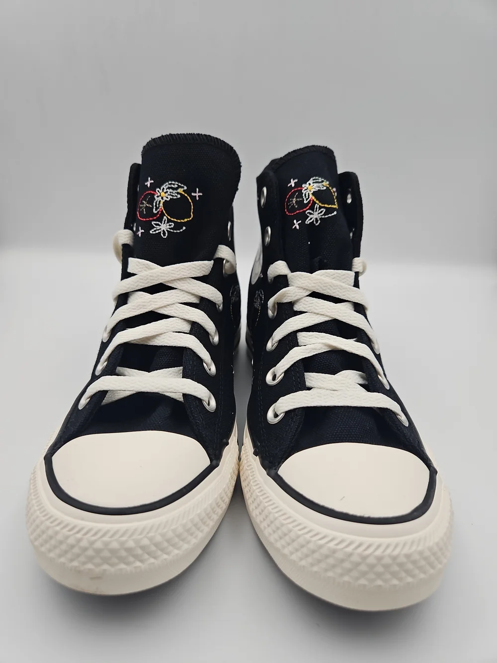 Converse Black High-Top Sneakers with Multicolor Embroidered Motifs
